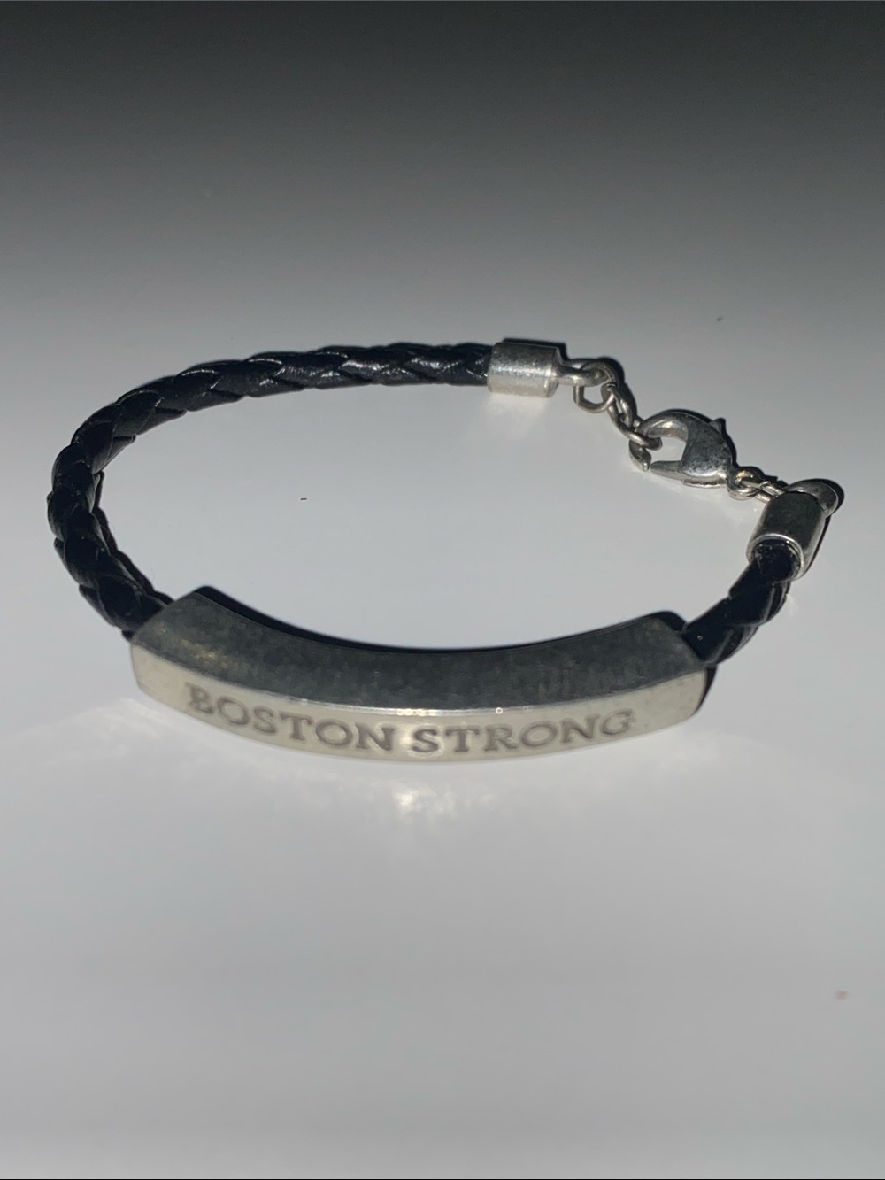 Boston Strong Braided Leather ID Bracelet - Black